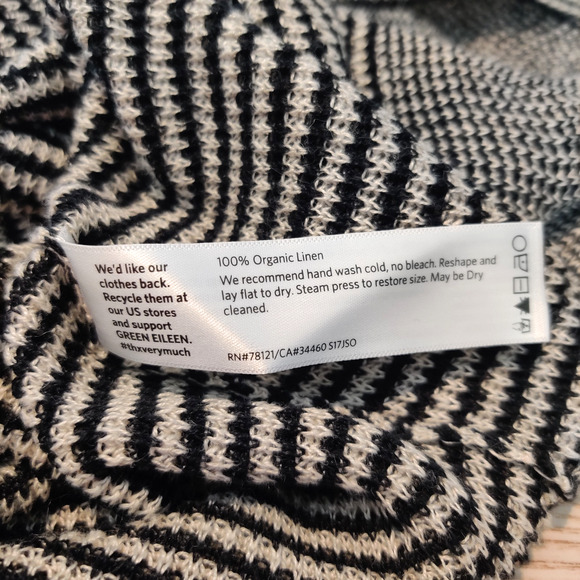 Eileen Fisher Organic Linen Short Sleeve Sweater Womens Size 2X Black Stripe - Picture 5 of 10